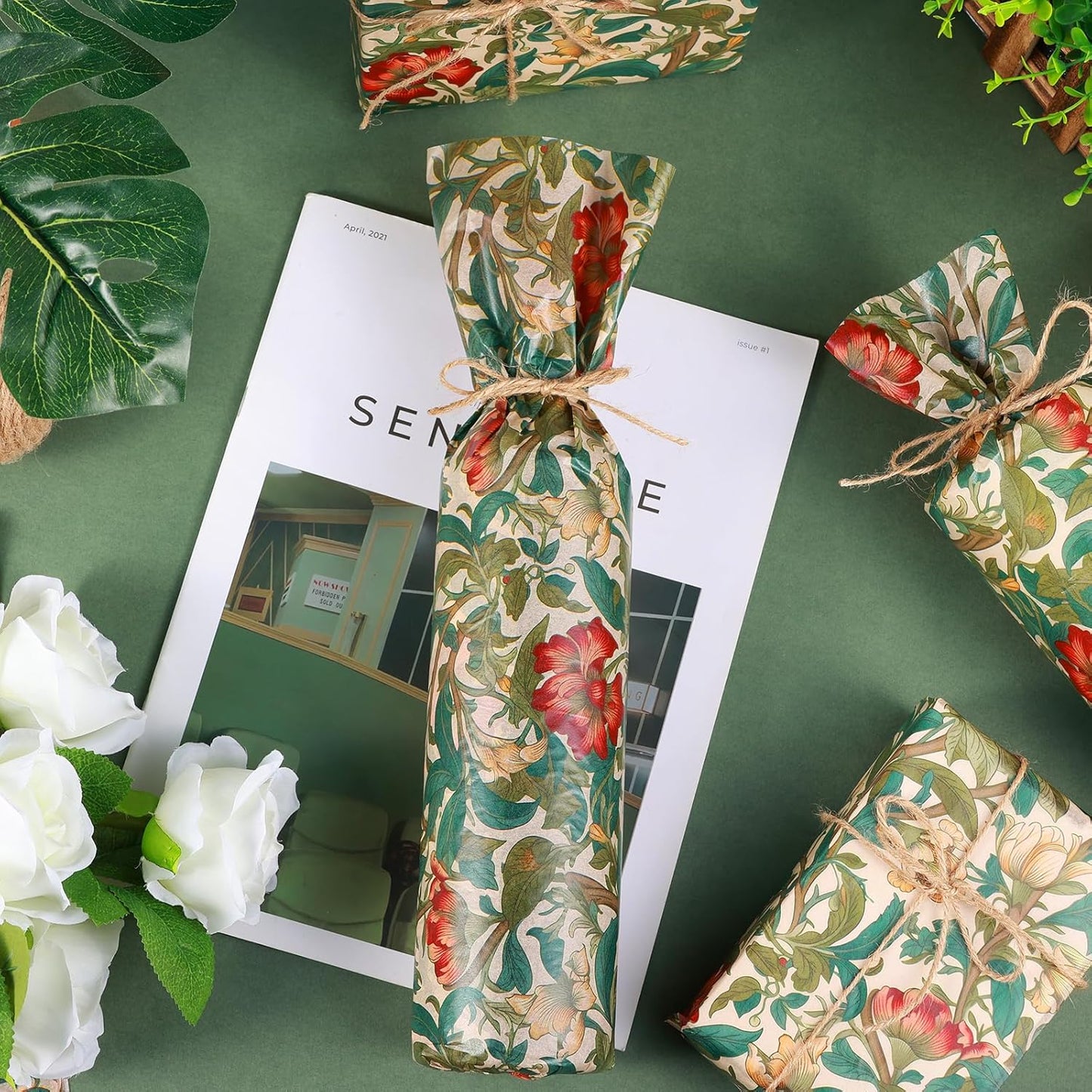 100 Sheet William Morris Tissue Paper, 20x14 inch Vintage Blue Green Floral Printed Wrapping Paper Seamless Print Botanical Flower Tissue Paper for Birthday Wedding Bridal Shower Tea Party DIY Craft