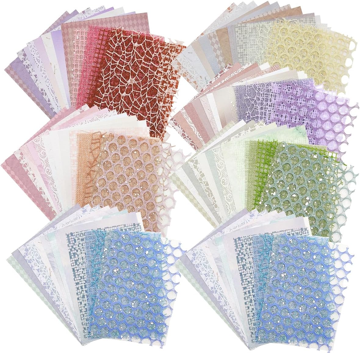 105 Sheets Scrapbook Paper Decorative Textured Paper, FineGood Mesh Fabric Assorted Set Craft Paper for Junk Journal Supplies Scrapbooking Planner Card Making