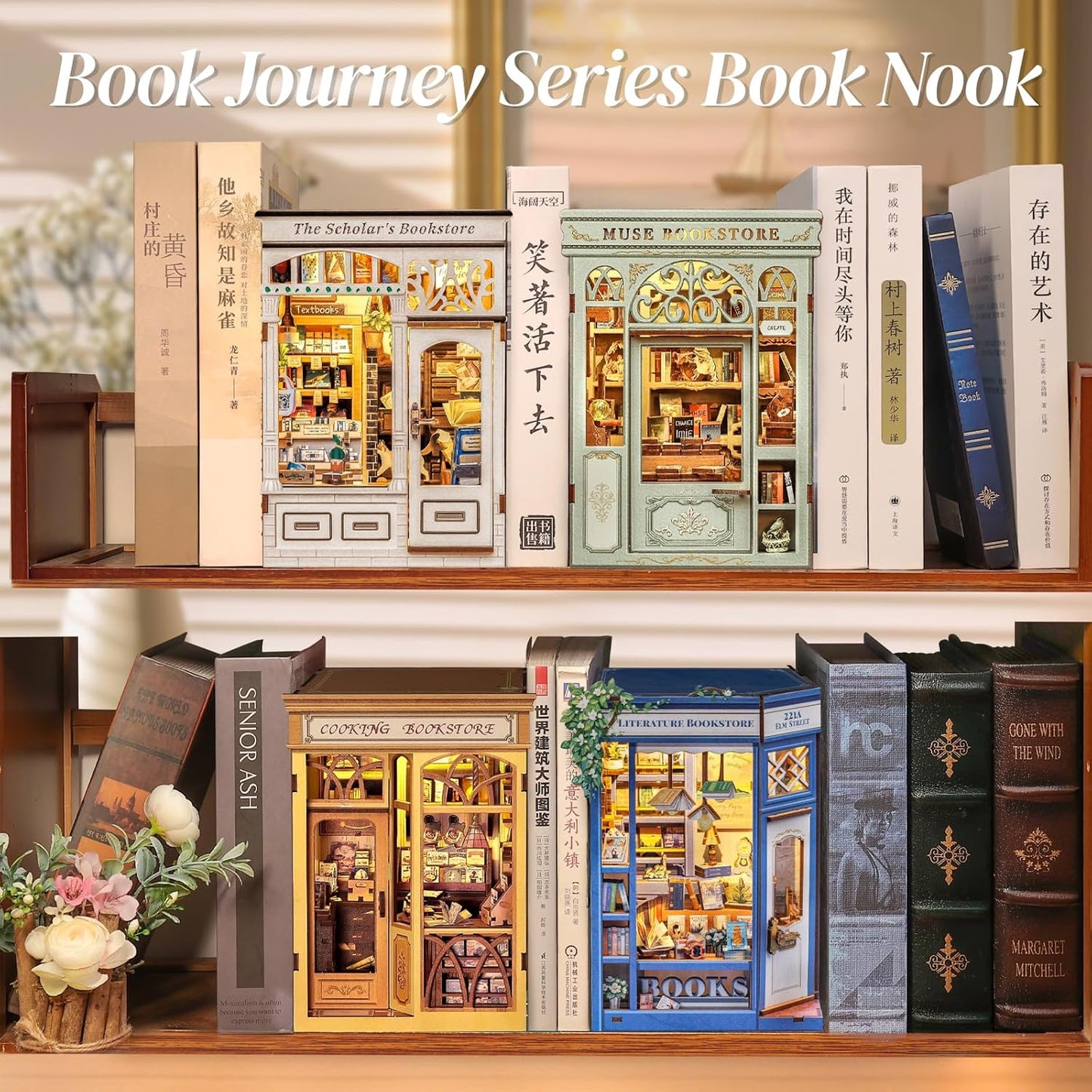 CUTEBEE Book Nook Kit - DIY Miniature House Dollhouse Kit for Adults and Teens, Booknook Tiny House Bookshelf Decor 3D Wooden Puzzle, Gifts for Family, Friends (The Scholar's Bookstore)