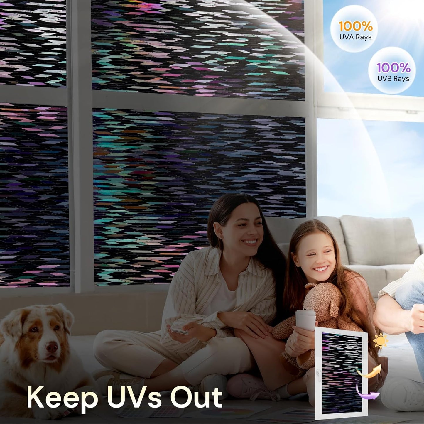 rabbitgoo Window Privacy Film, Total Blackout Window Film, Stained Glass Heat Control Glass Thermal Sticker, Room Darkening Door Cover, Anti-UV Privacy Cling with Installation Tools, 23.6" x 78.7"