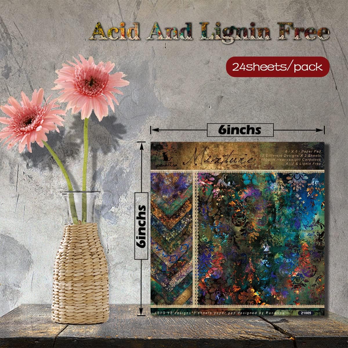 Scrapbook Paper Pad, 24 Sheets Mixture Colored Paper, 6"×6” Holiday Pattern Cardstock Paper Assorted Colors, Scrapbooking Supplies Paper for Junk Journal Craft DIY Photo Album Cottagecore Room Décor