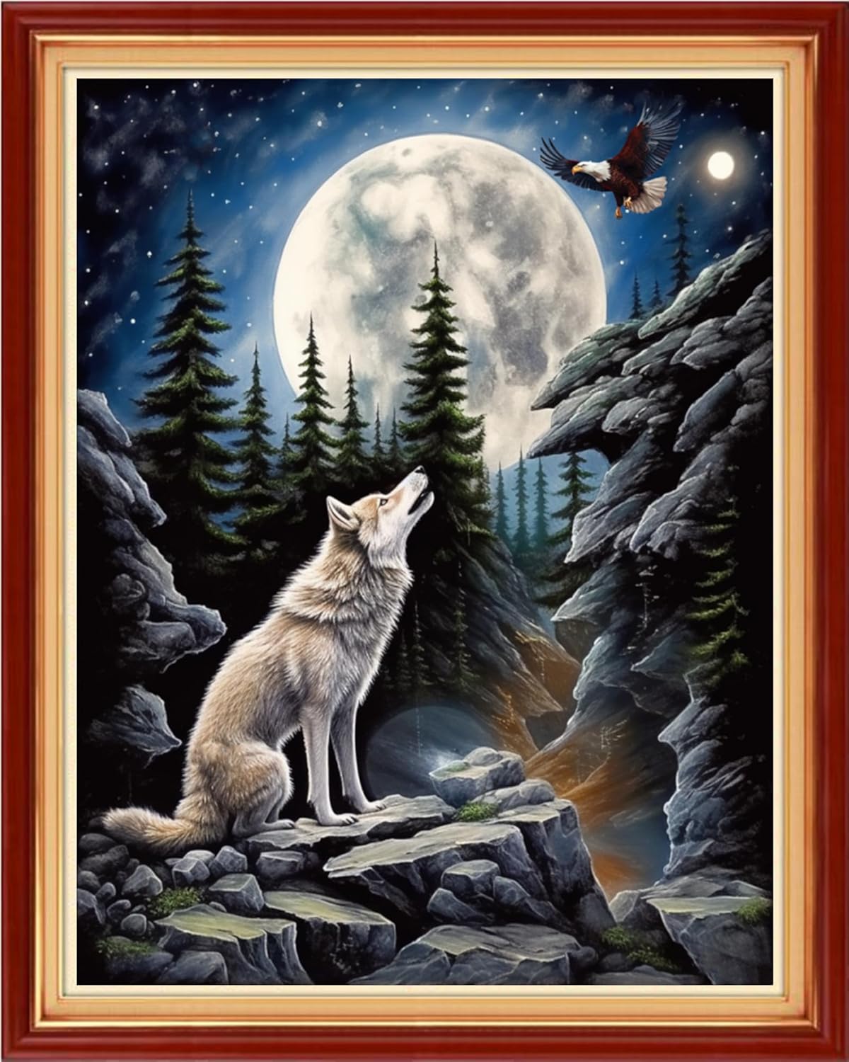 Funchey Stamped Cross Stitch Kits, DIY Cross Stitch Pattern for Adults Beginners Needlepoint Kits Embroidery Kit Arts and Crafts 11CT-Moon Wolf 16x20 inch
