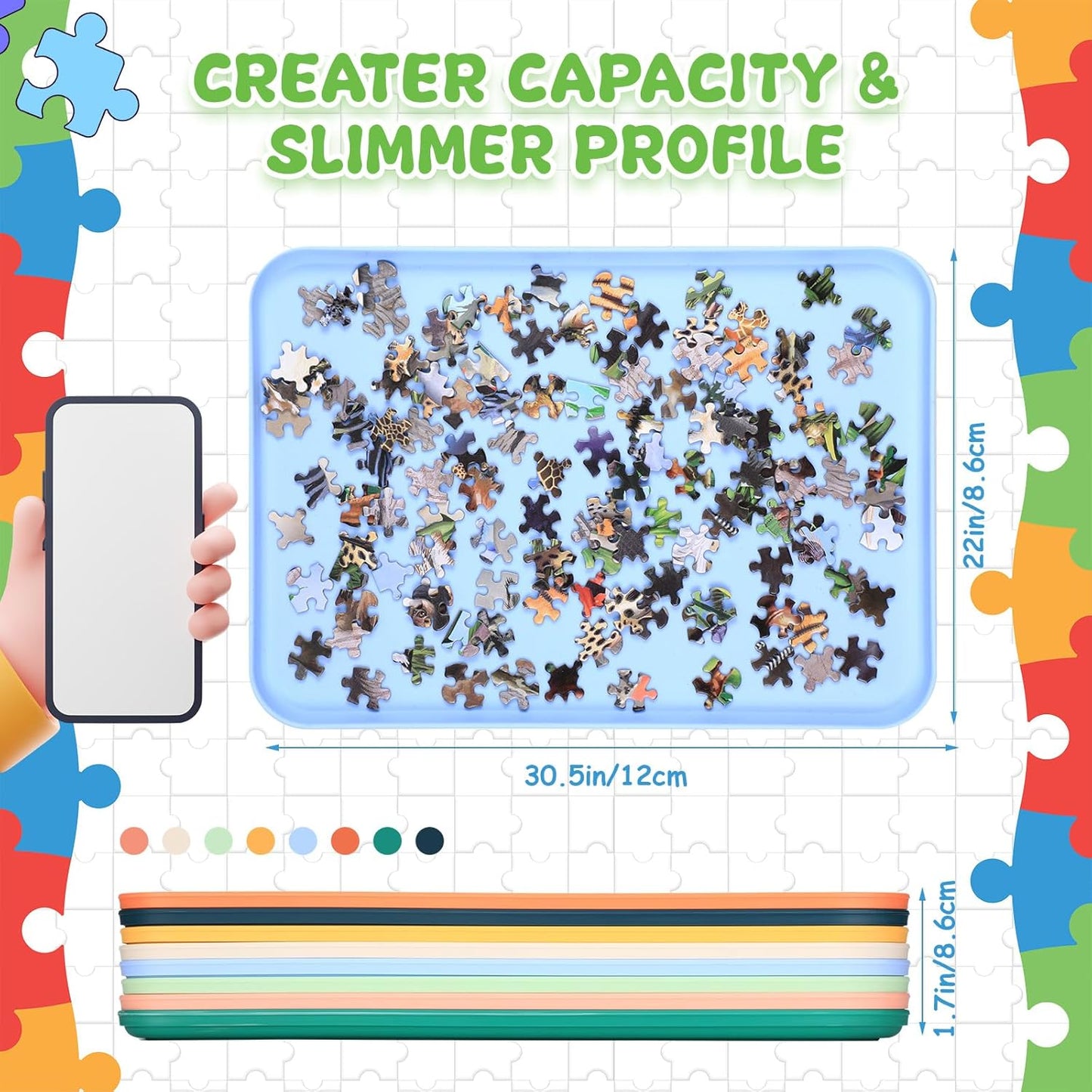 8 Pcs 12'' x 8.7'' Extra Large Puzzle Sorting Trays Stackable Puzzle Trays for Sorting Piece Sorter Jigsaw Storage Accessory for Sorting 2000/3000/5000/6000 Pieces