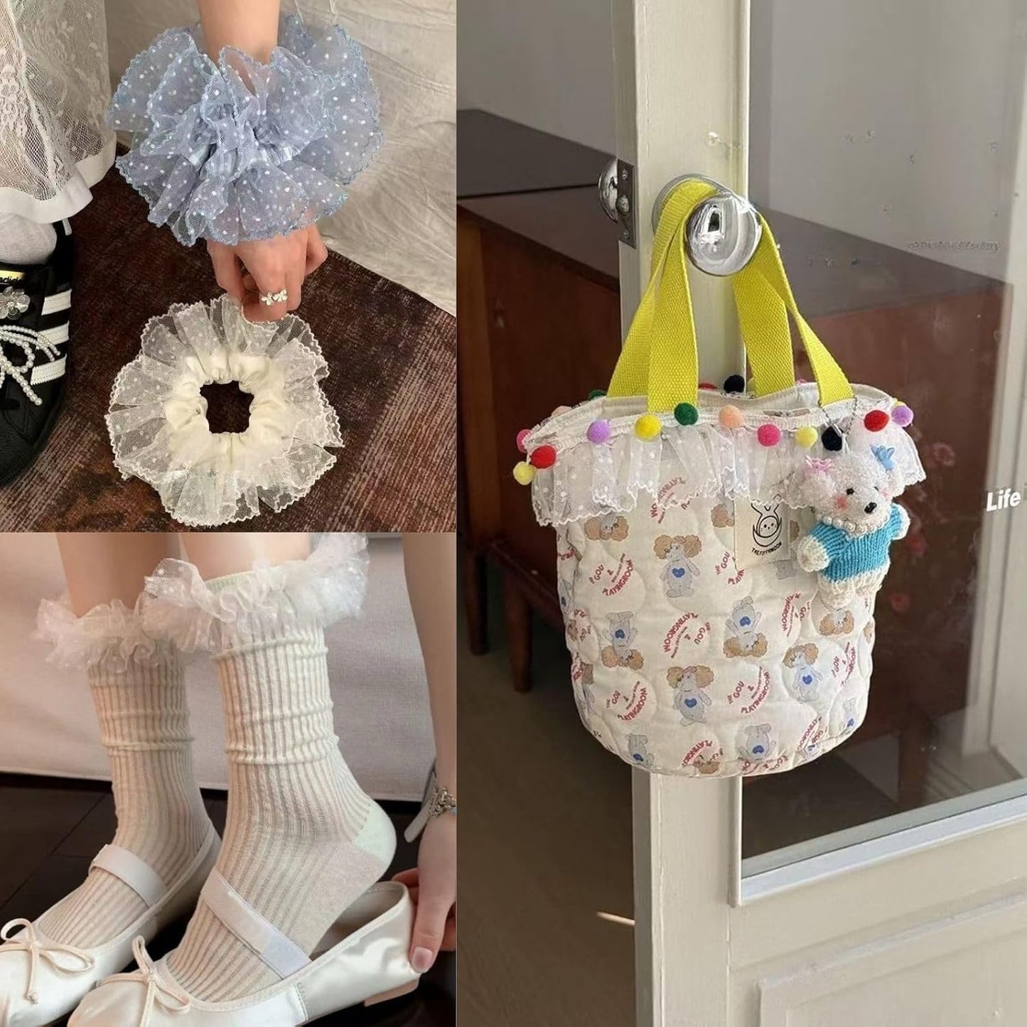 Dots Lace Ruffle Trim for Sew, Crafts 2.4" x5yd Single Layer Pleated Edge Lace Ribbon (Blue)