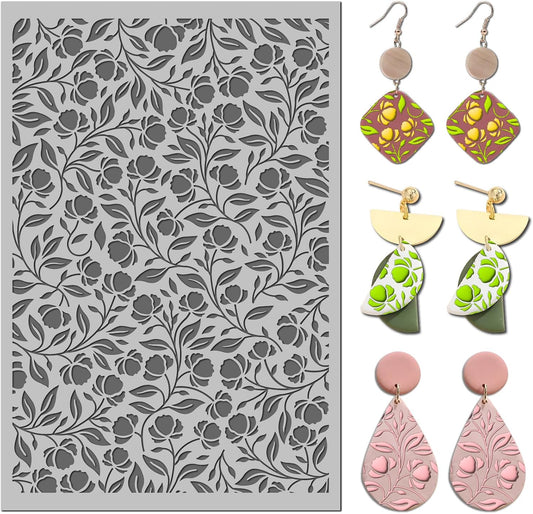 Arbuya Floral Blossom Polymer Clay Texture Mat - Flowers Leaves Leaves Texture Sheet for Polymer Clay Jewelry Making, Earring Charms, DIY Craft Supplies