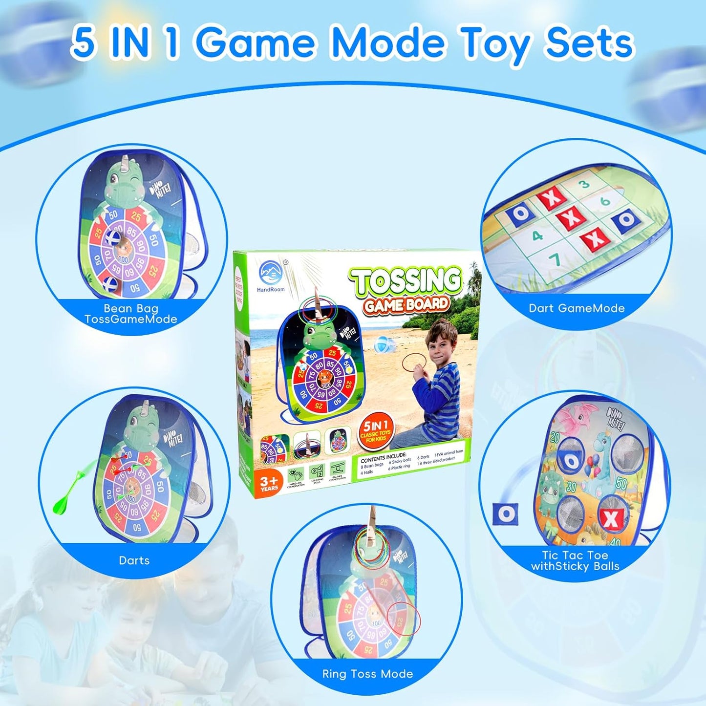 Bean Bag Toss Game for Kids - 5IN1 Kid Cornhole Toys Set, Over 3 Years Toddlers Children Backyard Beach Lawn Outdoor Indoor Throwing Toy to Boys Girls Birthday Family Party Christmas Easter Gift