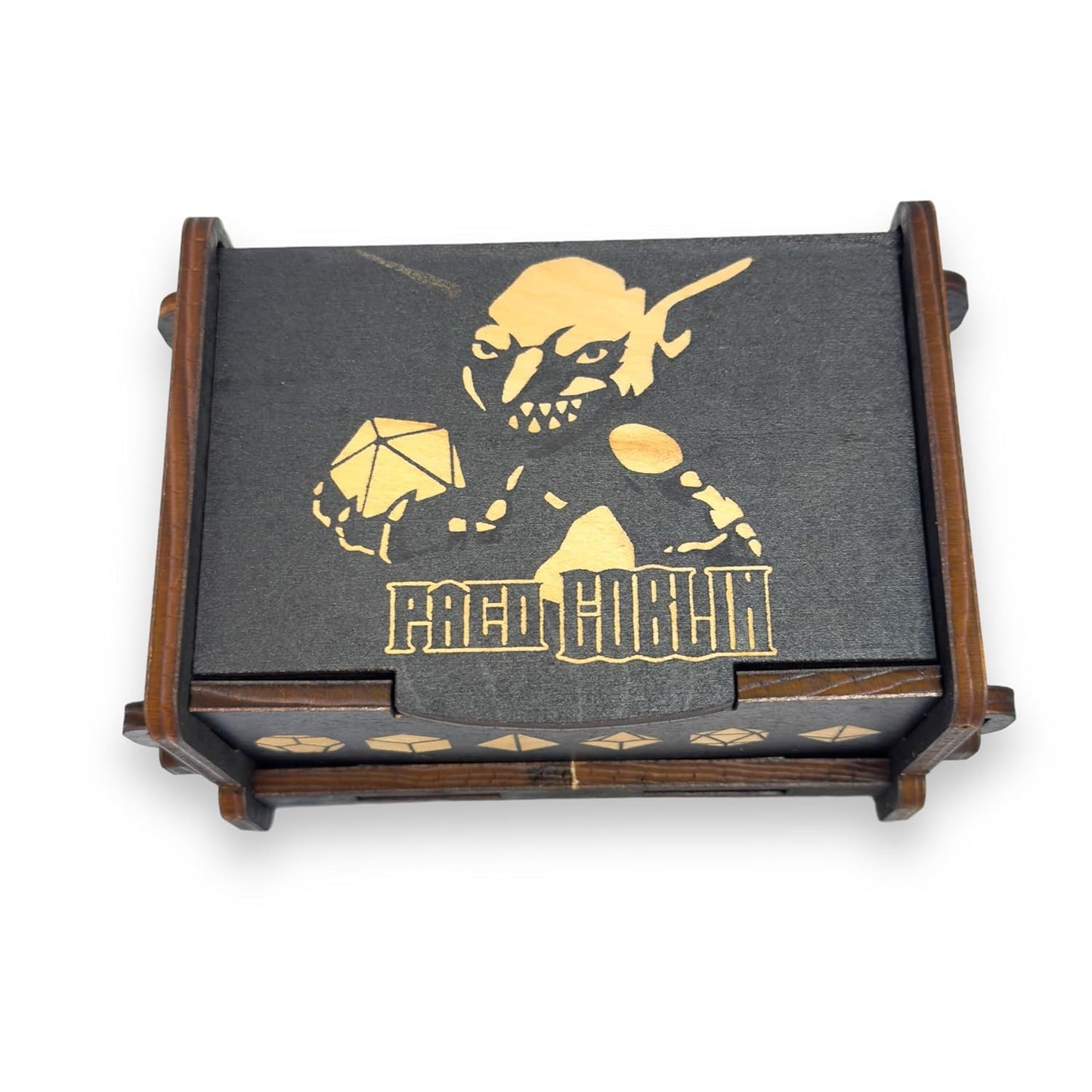 Dice Box - BLACK - 6x4x3 Also holds jewelry and great for desks and desk top items (Goblin - PERSONALIZED)