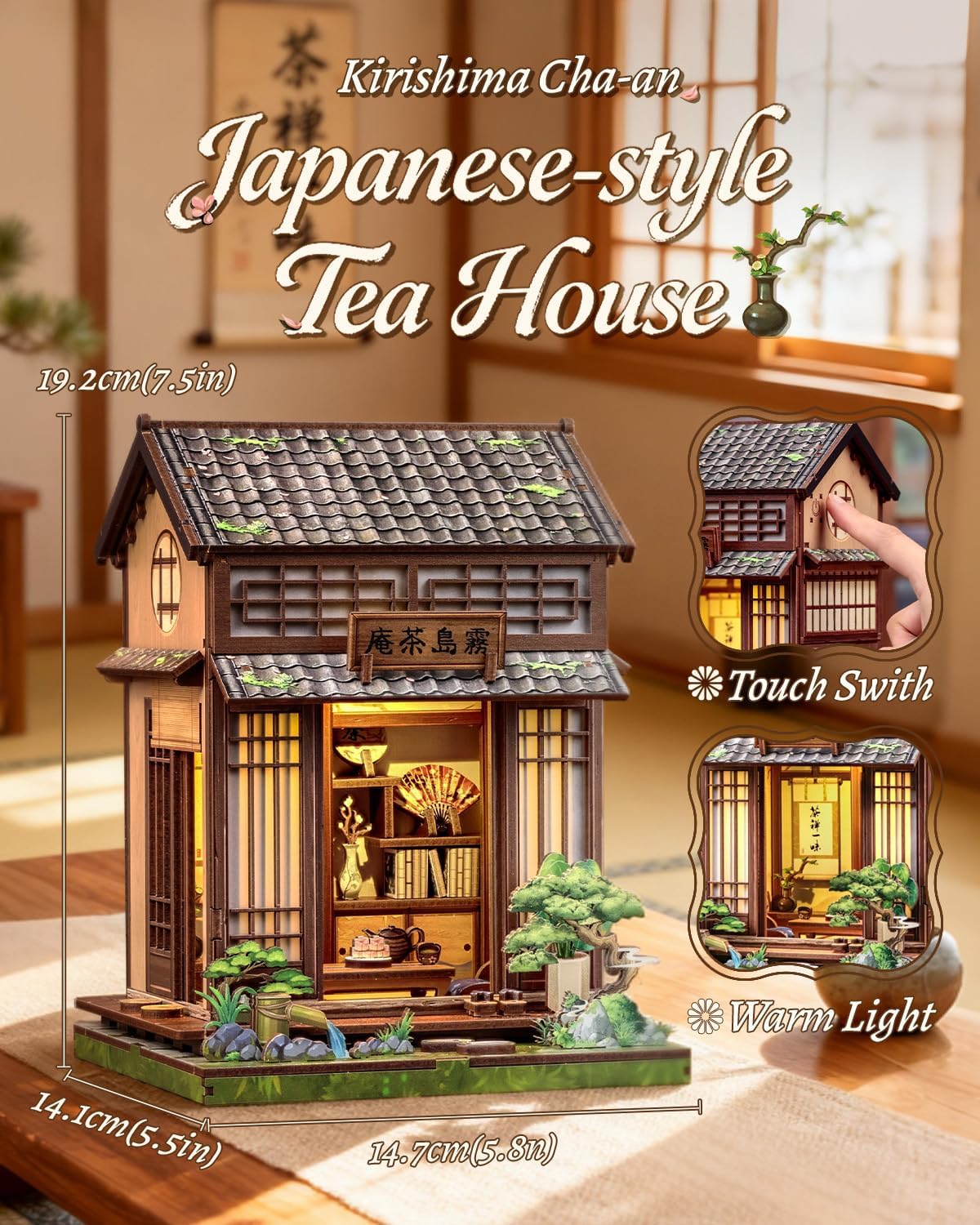 CUTEBEE Book Nook Kit - DIY Miniature House Japanese Tea House, Dollhouse Kit for Adults and Teens, Tiny House Bookshelf Decor 3D Wooden Puzzle, Gifts for Family, Friends（Kirishima Cha-an）