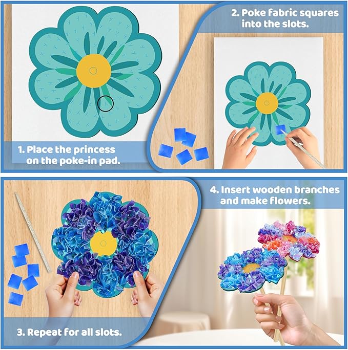 ATFUNSHOP 8 Packs Poke in Crafts Art Kits Flower Bouquets, Mess Free Kids' Paper Craft Kits Activity, 4 5 6 7 8 9 Years Old Girls Birthday Gifts