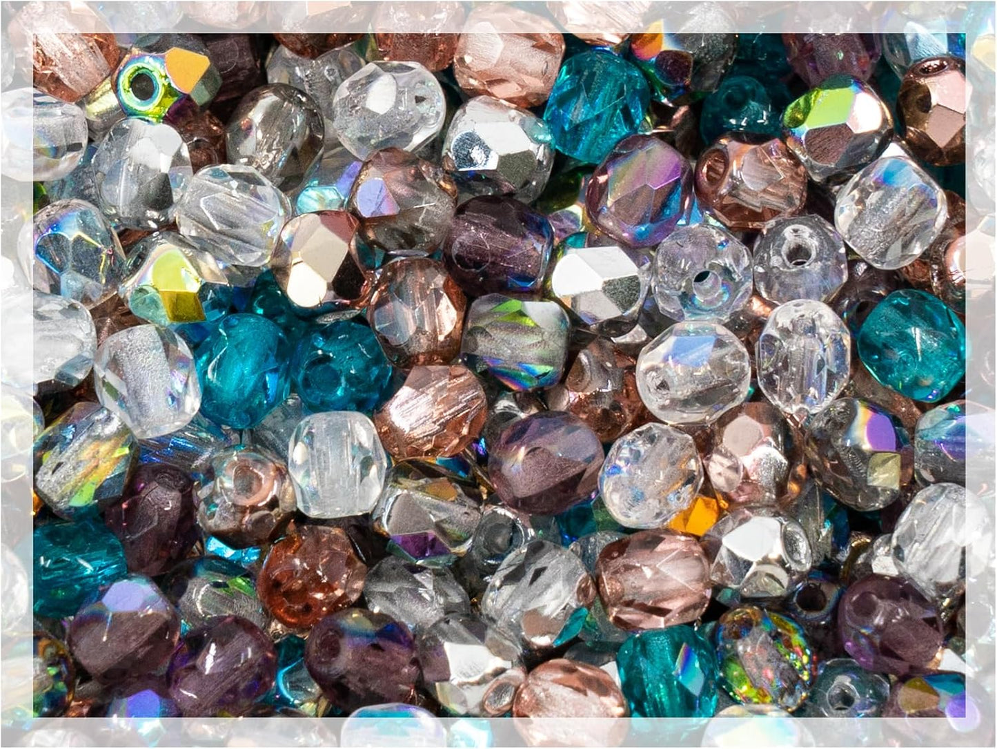 0.88oz (Approx. 300 pcs) Faceted Fire Polished Round Glass Beads 4mm (0.16in), Czech Republic Bohemian Glass Transparent Mix