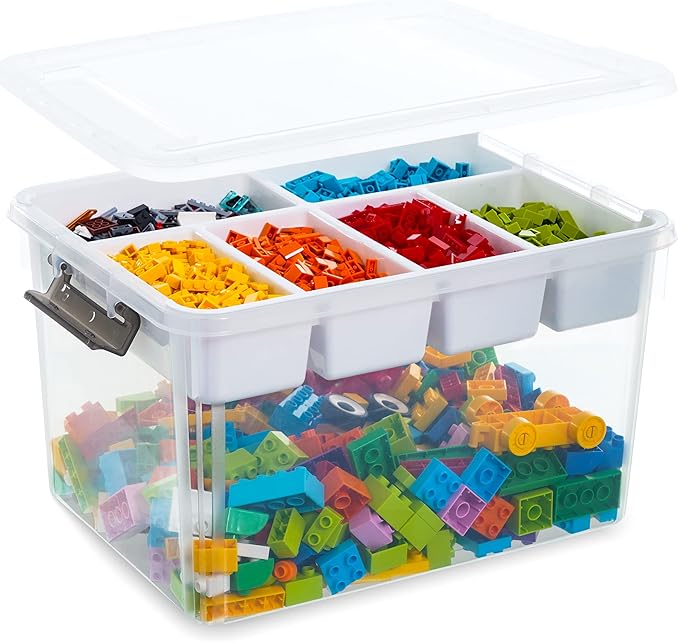 Citylife 32 QT Plastic Storage Box with Removable Tray Craft Organizers and Storage Clear Storage Container for Organizing Bead, Tool, Sewing, Playdoh