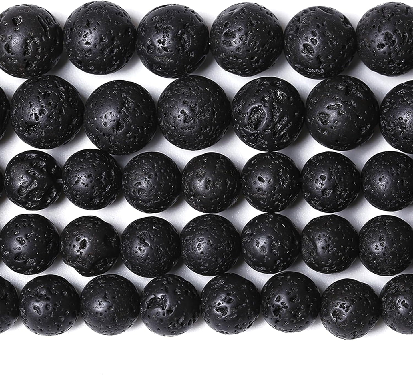 8MM 90pcs Natural Stone Beads Black Volcanic Lava Gemstone Round Loose Beads for Jewelry Making Bracelet 2 Strands 32"