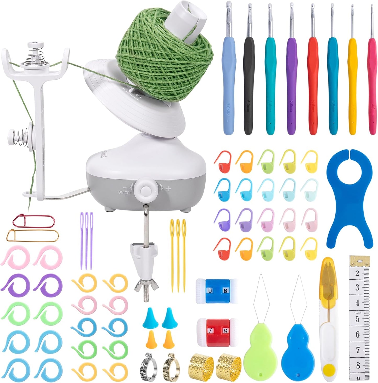 Etcokei Yarn Winder Crochet Kit, Electric Ball Winder for Knitting, Automatic Yarn Spinner Winder with Crochet Hook Set, Crochet Accessories, Ideal Helper for Knitting Lovers(White)