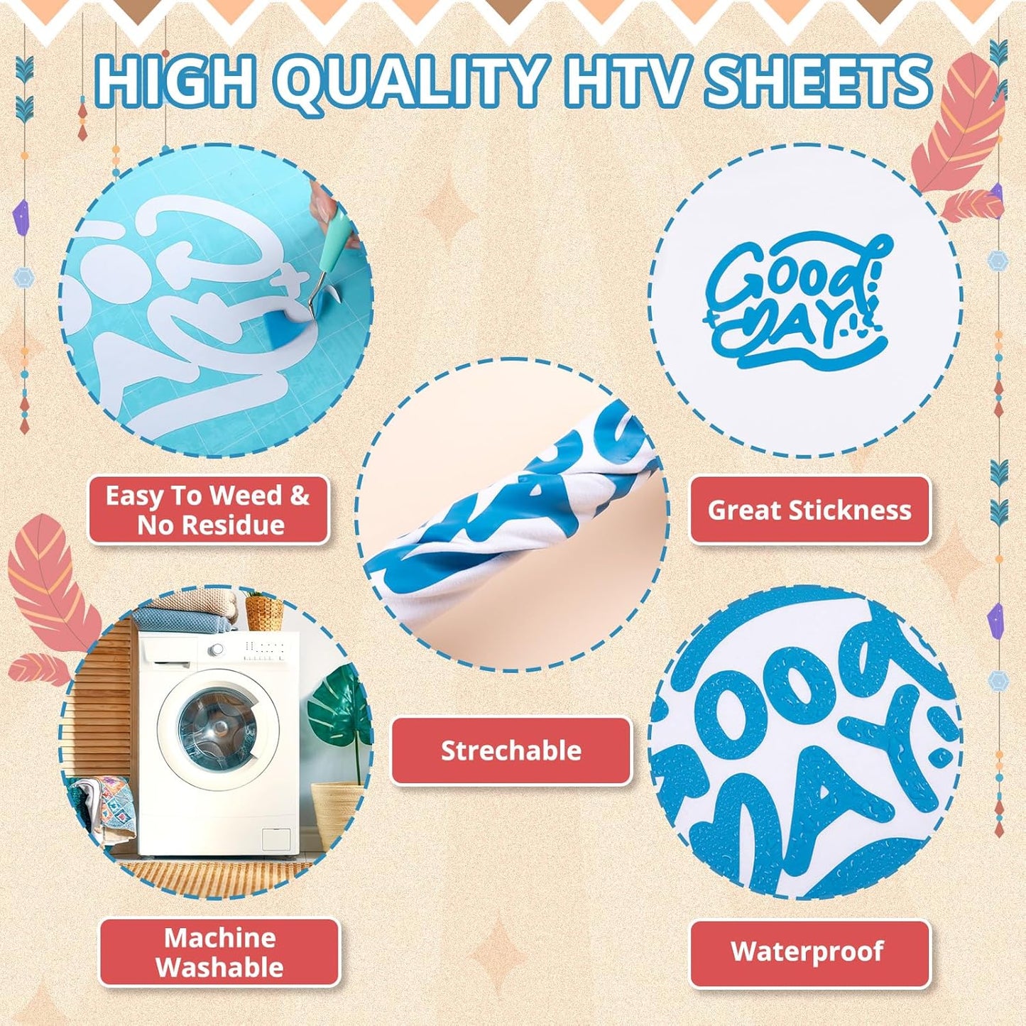 HTVRONT Boho Heat Transfer Vinyl - 23 Pack 12 x 10Inches Dark and Neutral Tone HTV Vinyl Bundle for T Shirts, Iron on Vinyl Easy to Cut & Weed for Heat Vinyl Design