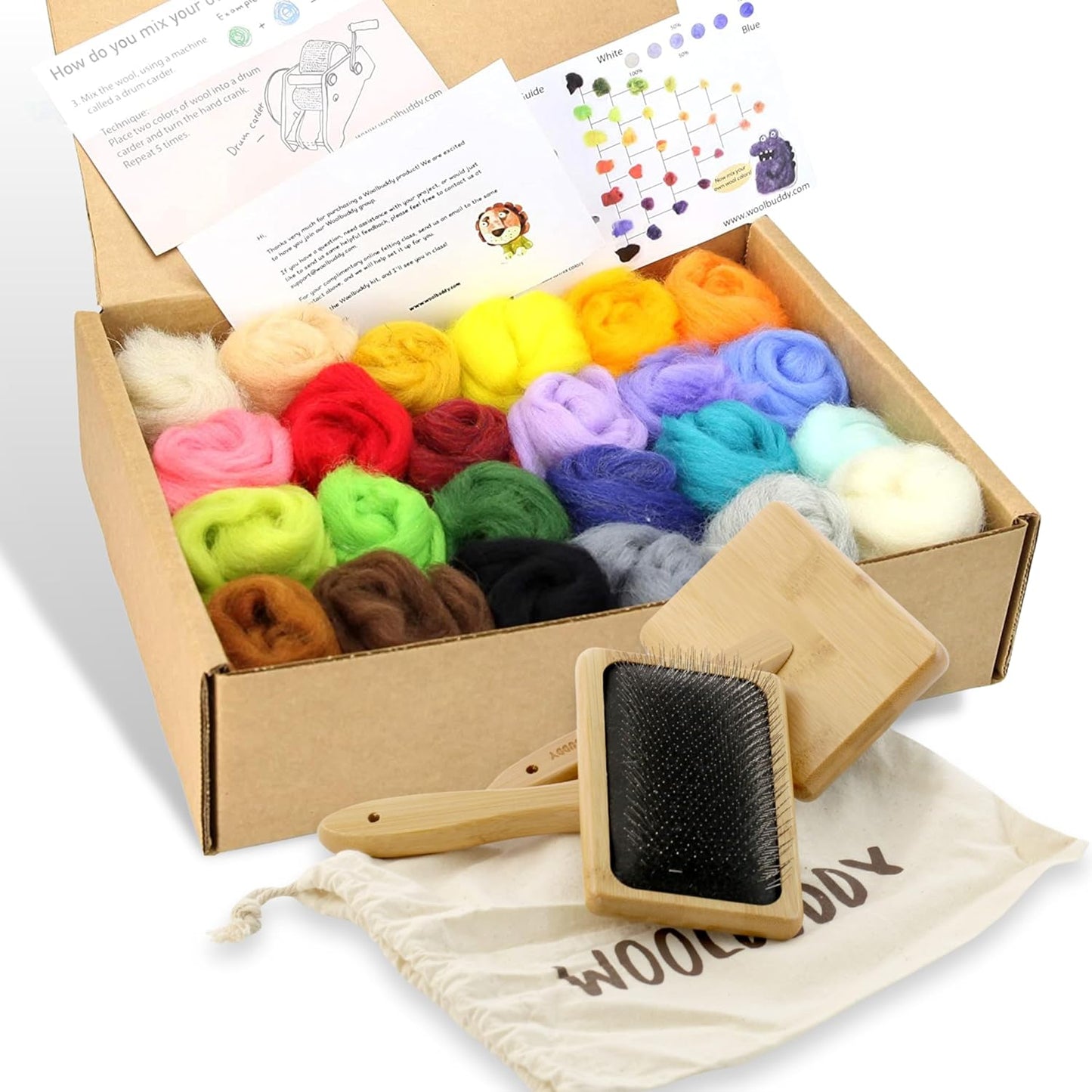 Woolbuddy Wool Carder and 24 Colors Felting Wool Kit