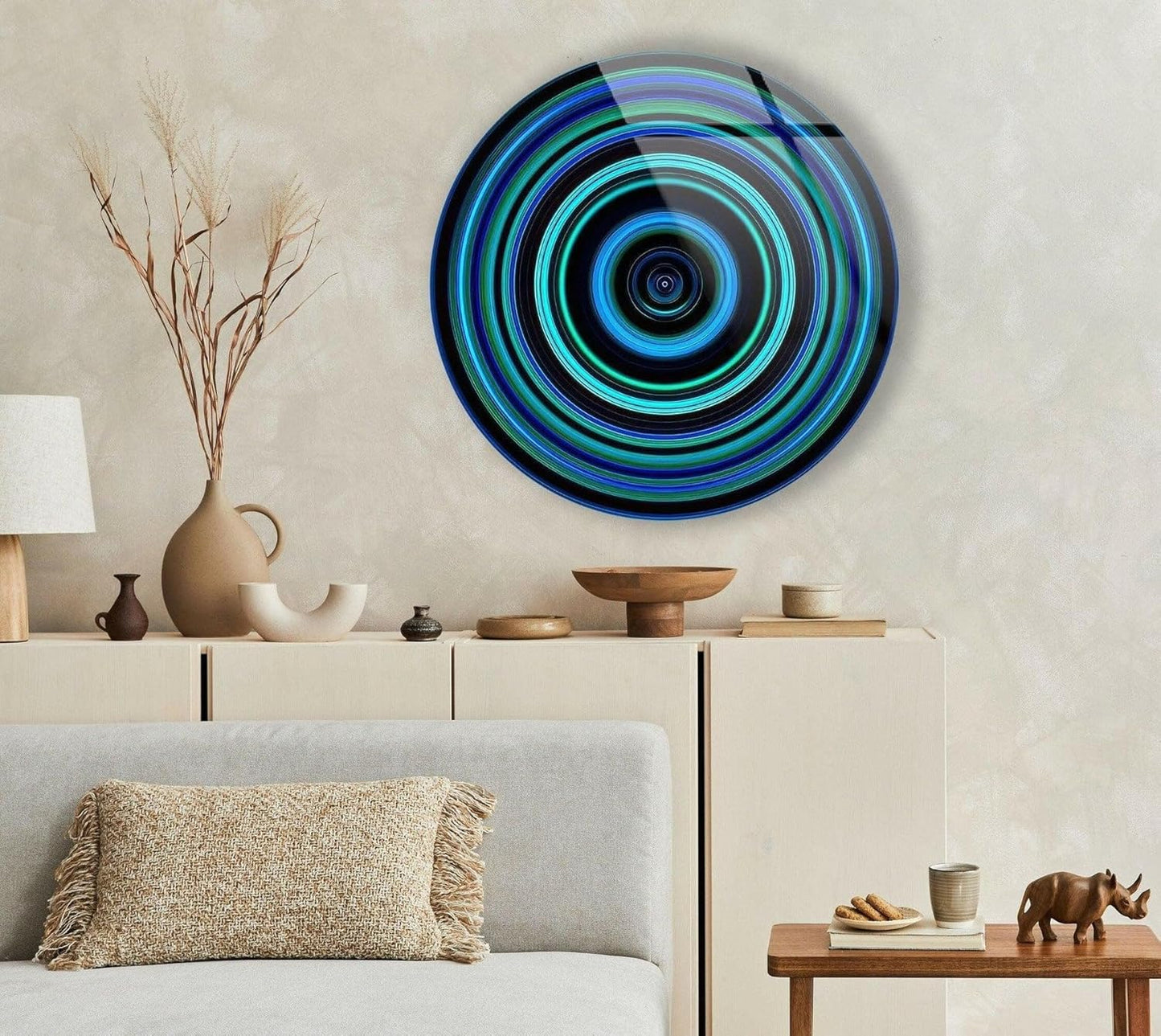 My Photostation.com 24''(60cm) Diameter Blue and Green Round Glass Wall Art Tempered Glass Printing Wall Decor Large Wall Art Wall Hangings