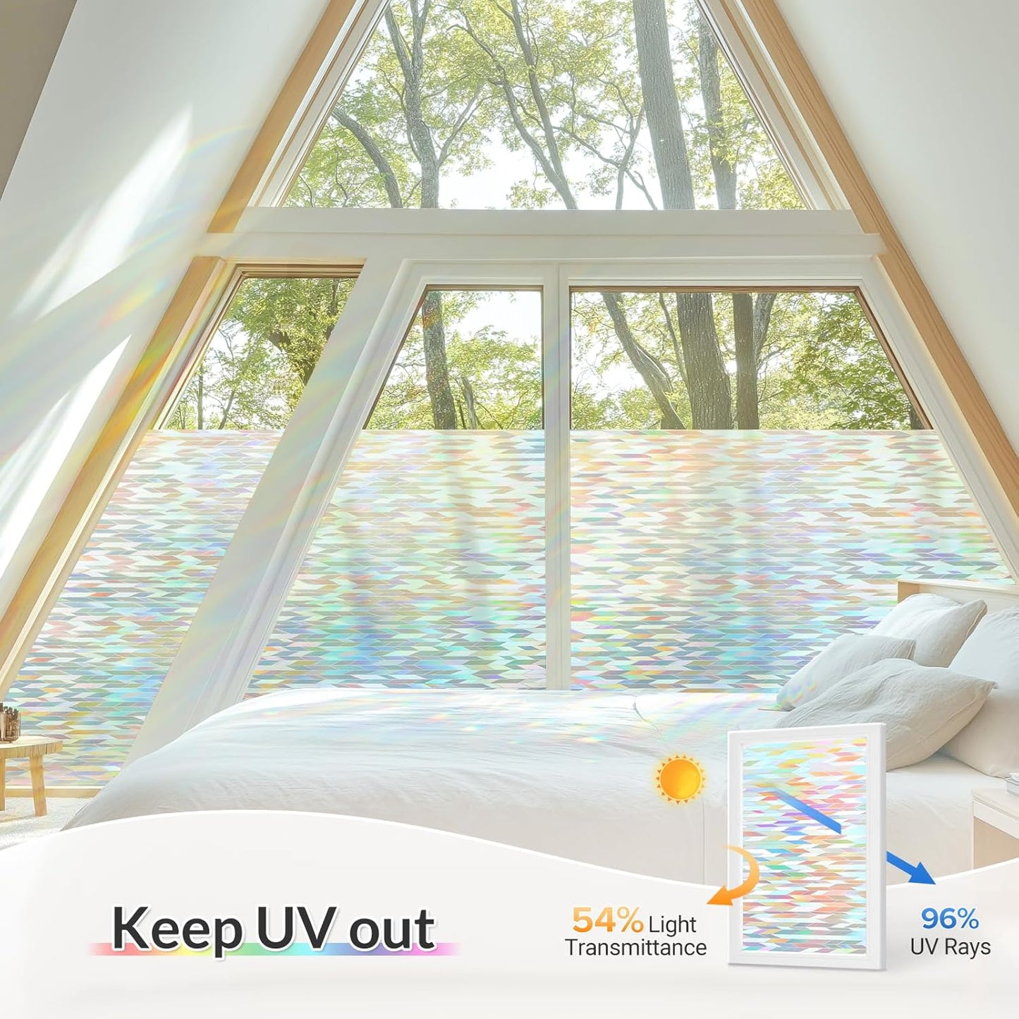 rabbitgoo Window Privacy Film with Installation Tools, Stained Glass Window Film Rainbow Prism Decorative Glass Clings for Home Decor, Static Cling Covering Sun Blocking, 17.5" x 118.1"