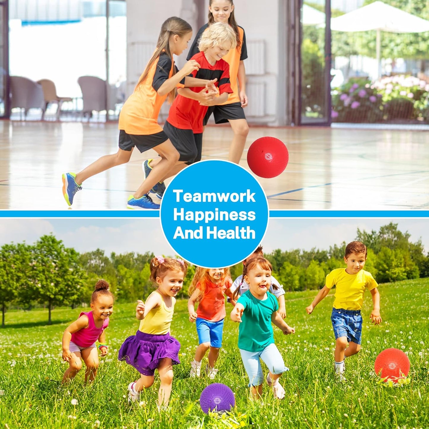 Dodgeballs Playground Balls, Dodge Ball Set for Kids & Adults, Bouncing Kickballs Handball for Outdoor & Indoor Games - Includes Pump & Mesh Storage Bag