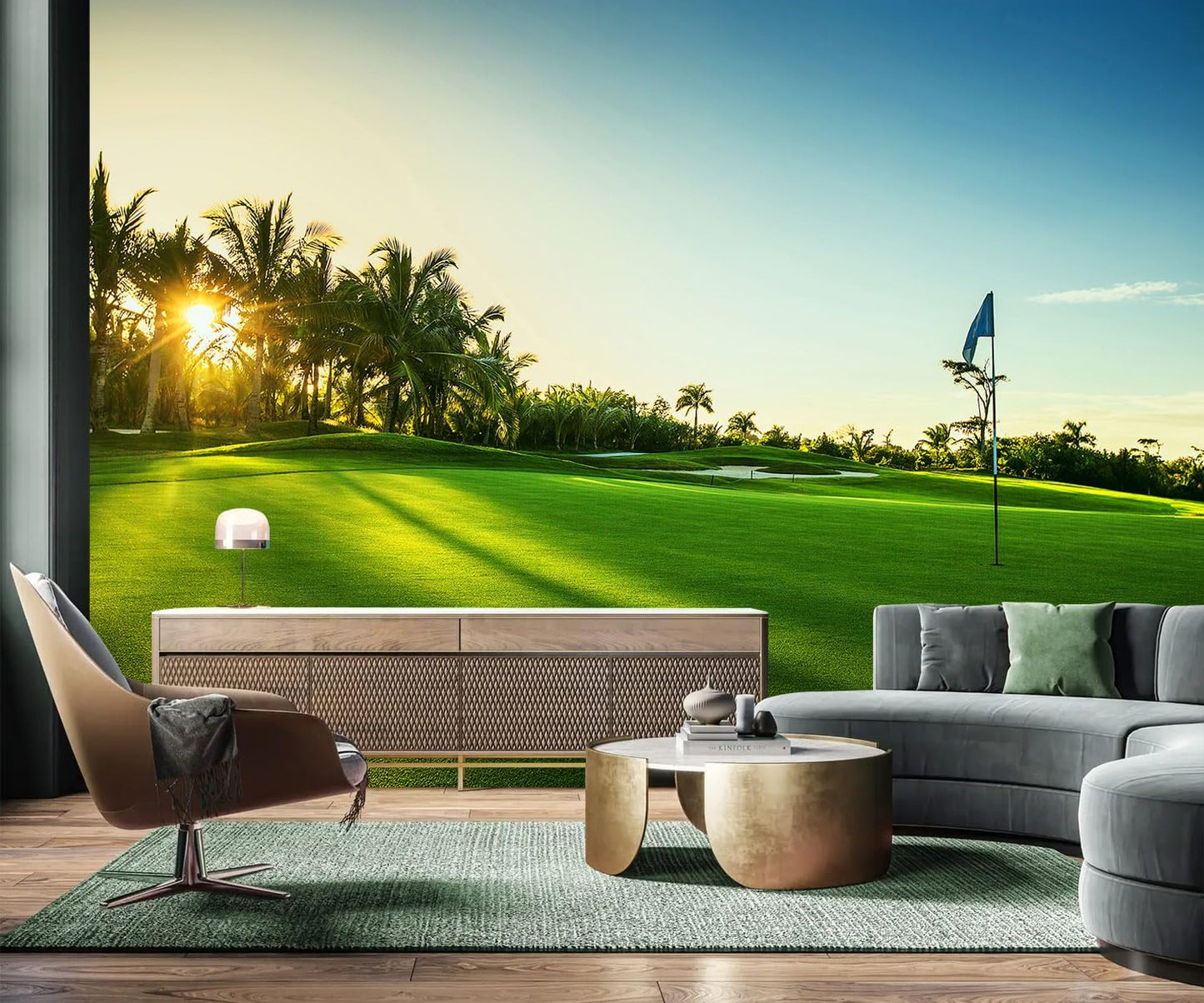 AFZEVEB-Green Golf Course Landscape Wallpaper Wall murals for Bedroom 159"x107"(Not Peel and Stick)