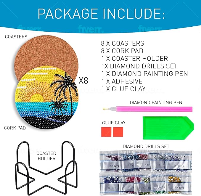 8 pcs Diamond Painting Coasters | Diamond Art Coasters | Sunset Diamond Art Painting | Perfect Art Craft Gift for Sunset Lover, Dad, Mom, Grandparents, Brother, Sister.