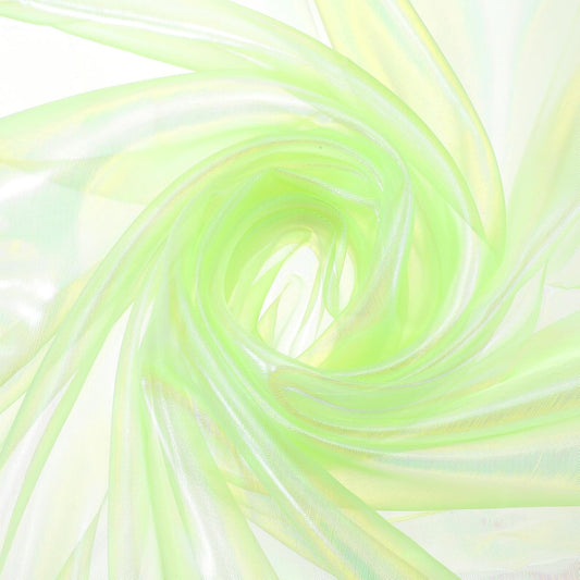 MECCANIXITY Iridescent Sheer Organza Fabric, 2 Yards x 59 Inches Solid Laser Holographic Shiny Fabric Organza Cloth for Wedding, Curtains, Costume, Photo Background, Bright Yellow