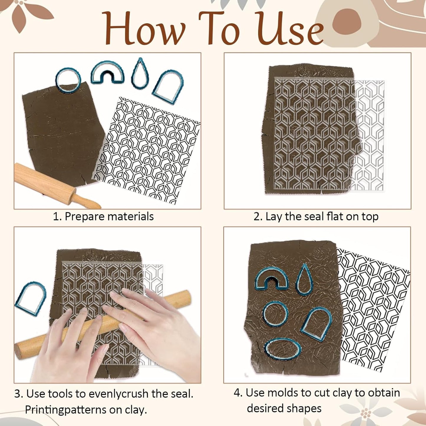 CHGCRAFT Geometry Polymer Clay Texture Sheets Line Art Silicone Texture Stamp Repeating Seamless Pattern Modeling Pattern Pad for Jewelry and Clay Earrings Tools, 5.5x5.5 inch