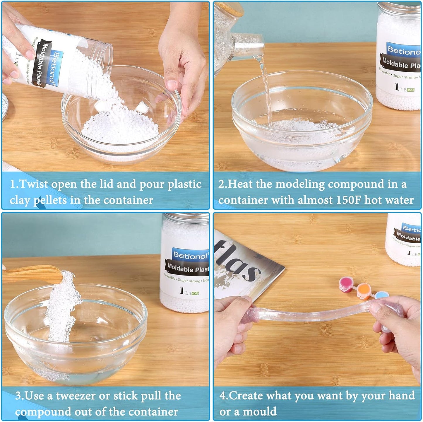 Betionol Moldable Plastic Clay, 2Lb/32oz White Modeling Clay Thermoplastic Beads for DIY Modeling Making Creative Activity, Good Creating Teaching Kits for Adults or Kids