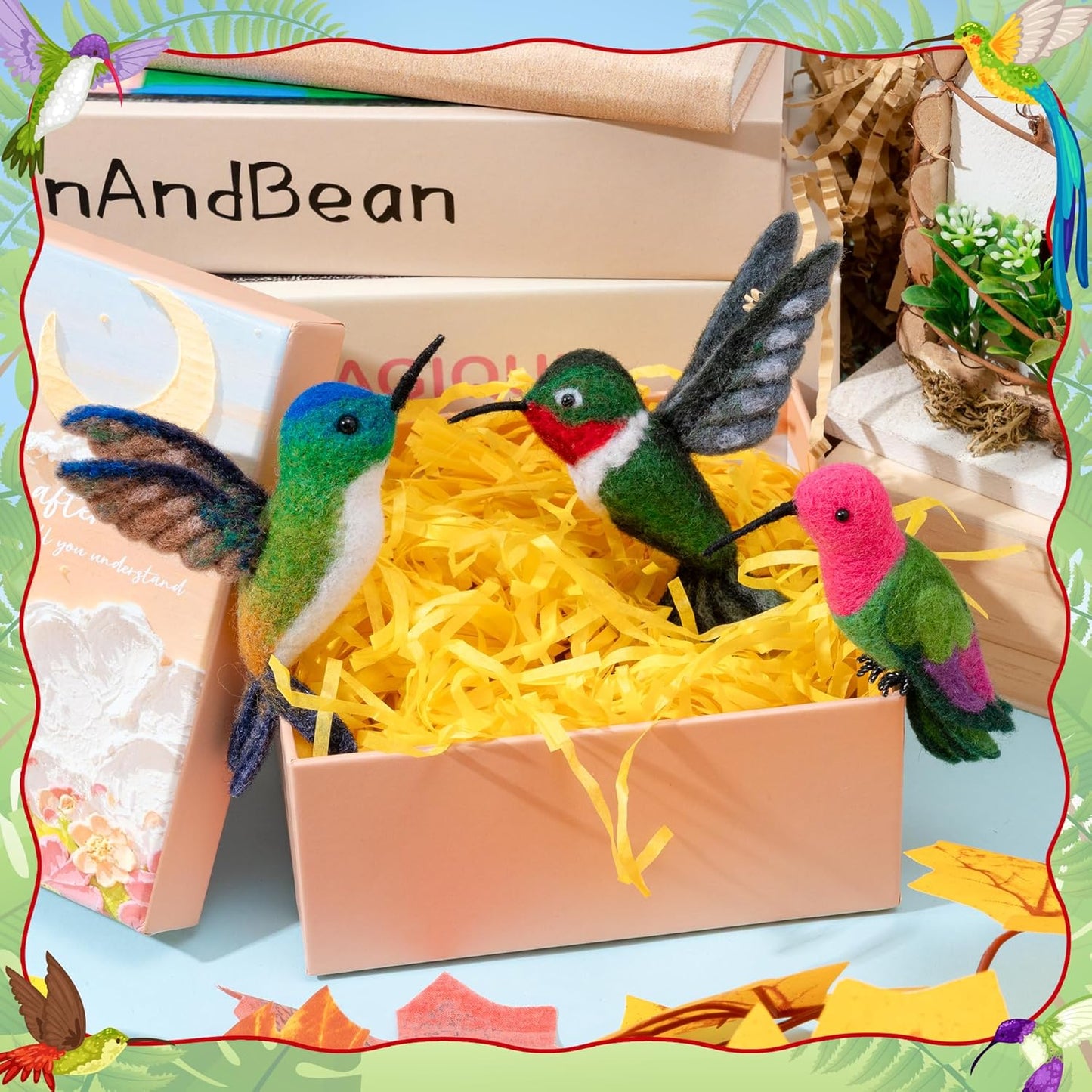 WATINC Needle Felting Kit - 3 Set Unique Different Cute Doll Wool Felt Needle Tools Foam Pad Instruction, DIY Home Decoration Craft Party Supplies for Art Work Starter Beginners (Hummingbird)