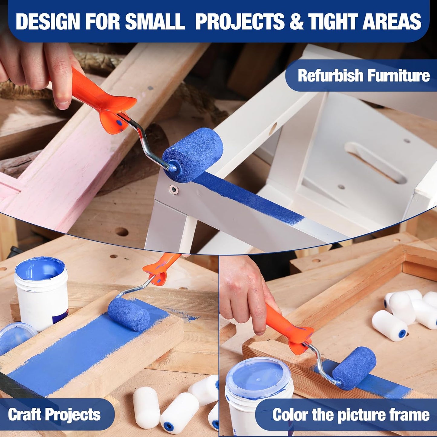 WORKPRO Small Paint Roller 2.5 inch 12-Pack, Mini Foam Paint Roller Covers for Small Touch-Up, Art Crafts, Furniture, Cabinets, High-Density Sponge Paint Roller Replacement for Painting Walls, Doors