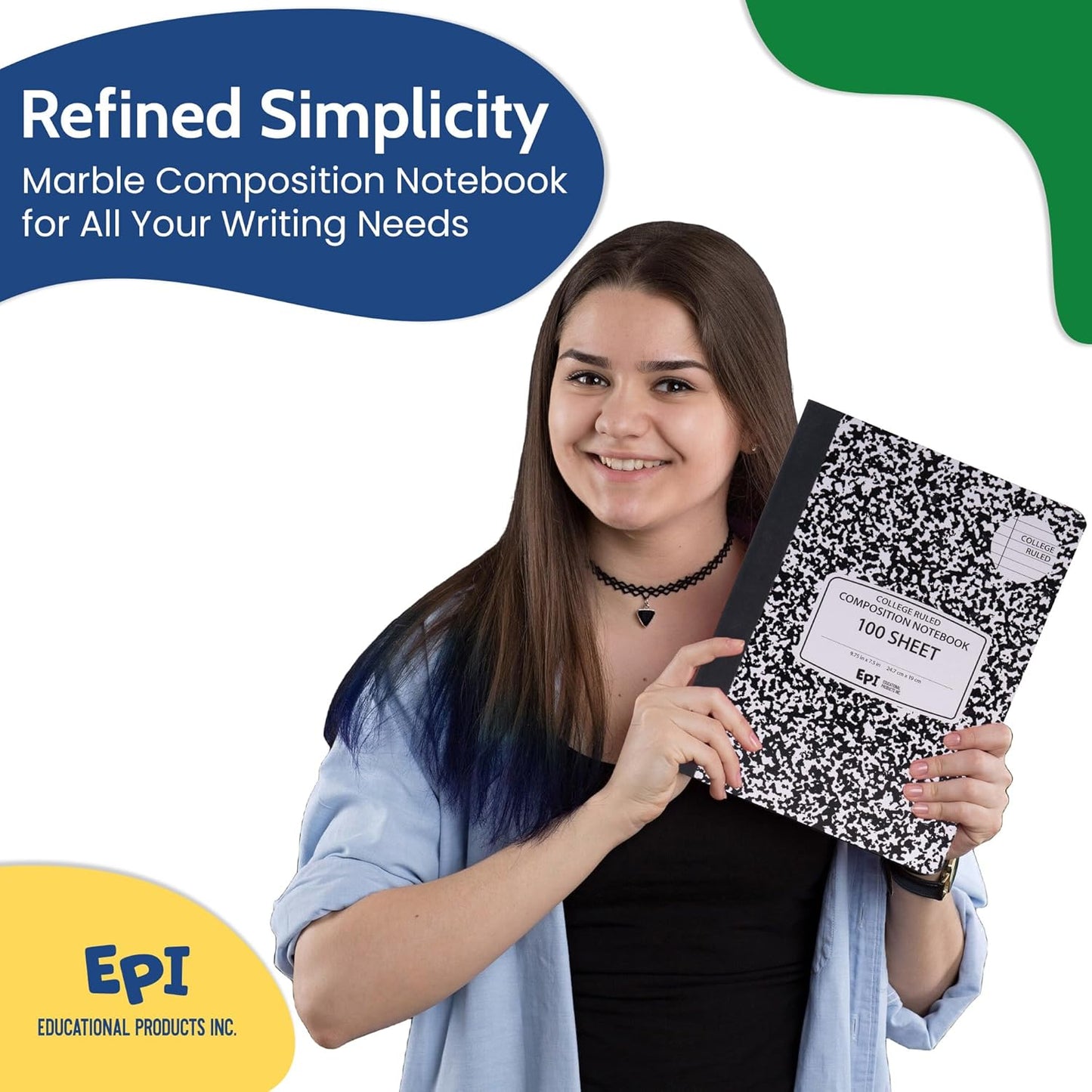 EPI Marble Hardcover College Ruled Composition Notebook | 200 Pages (100 Sheets), 9.75 x 7.5 in, Sturdy Sewn Binding | School, Office, Journaling, Notes - 6 Pack