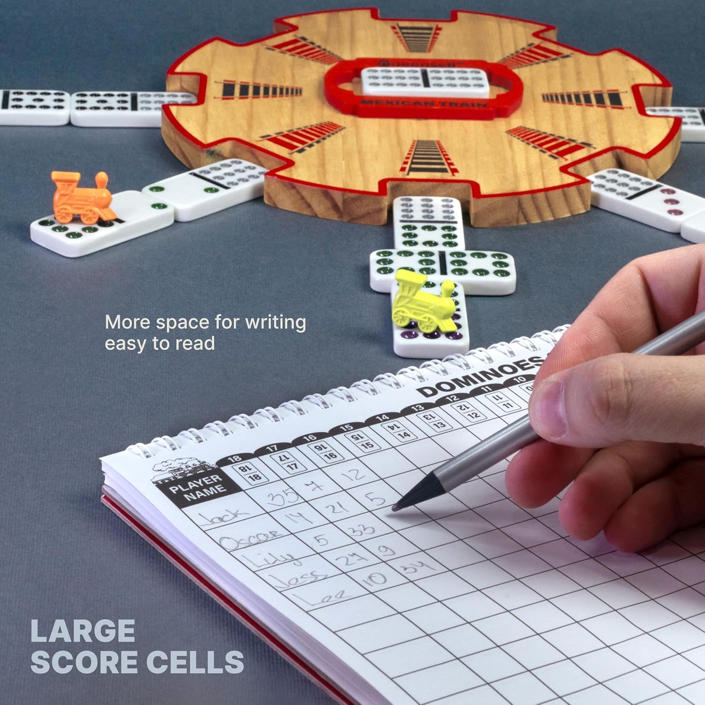 Extra Large Mexican Train Score Pads 11.3x7.9 in – 50-Page Mexican Train Accessories for Classic Domino Game – Mexican Train Score Sheets for Easy Game Tracking