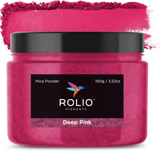 Rolio - Mica Powder - 1 Jar of Pigment for Paint, Dye, Soap Making, Nail Polish, Epoxy Resin, Candle Making, Bath Bombs, Slime - 100G / 3.5oz(Deep Pink)