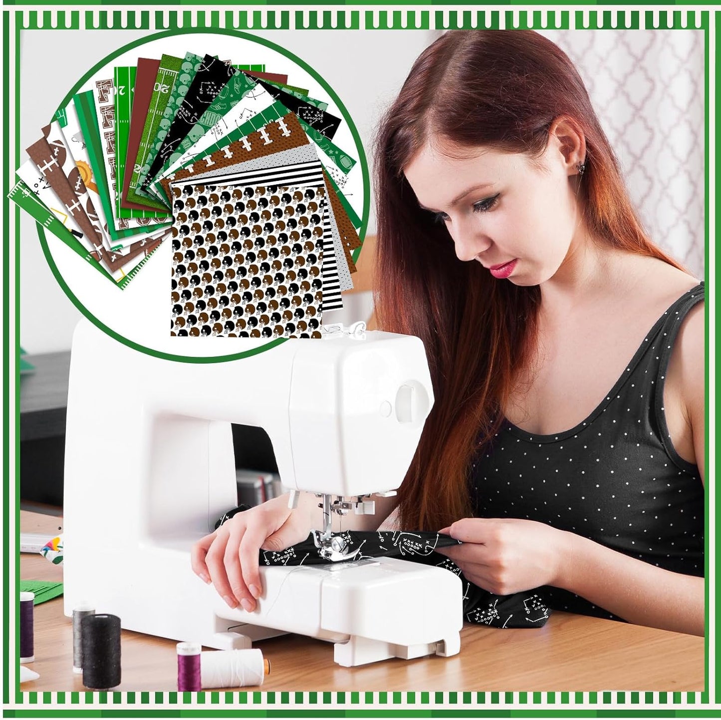 Ganeen 60 Pcs 10 x 10 Inch Football Quilting Fabric Squares Vintage Football Fat Patchwork Precut Strips Retro Green and Brown Fabric Bundles for Holiday DIY Craft Sewing Quilt Material Handmade