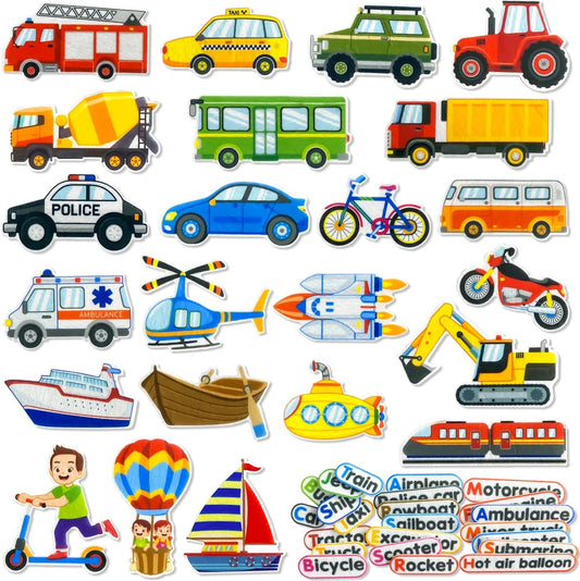 Felt Transportation Vehicles Learning Pieces,48 Felt Flannel Board Pieces,Air Land Sea Airplane Learning for Toddlers for Kindergarten,Preschool,Toddlers