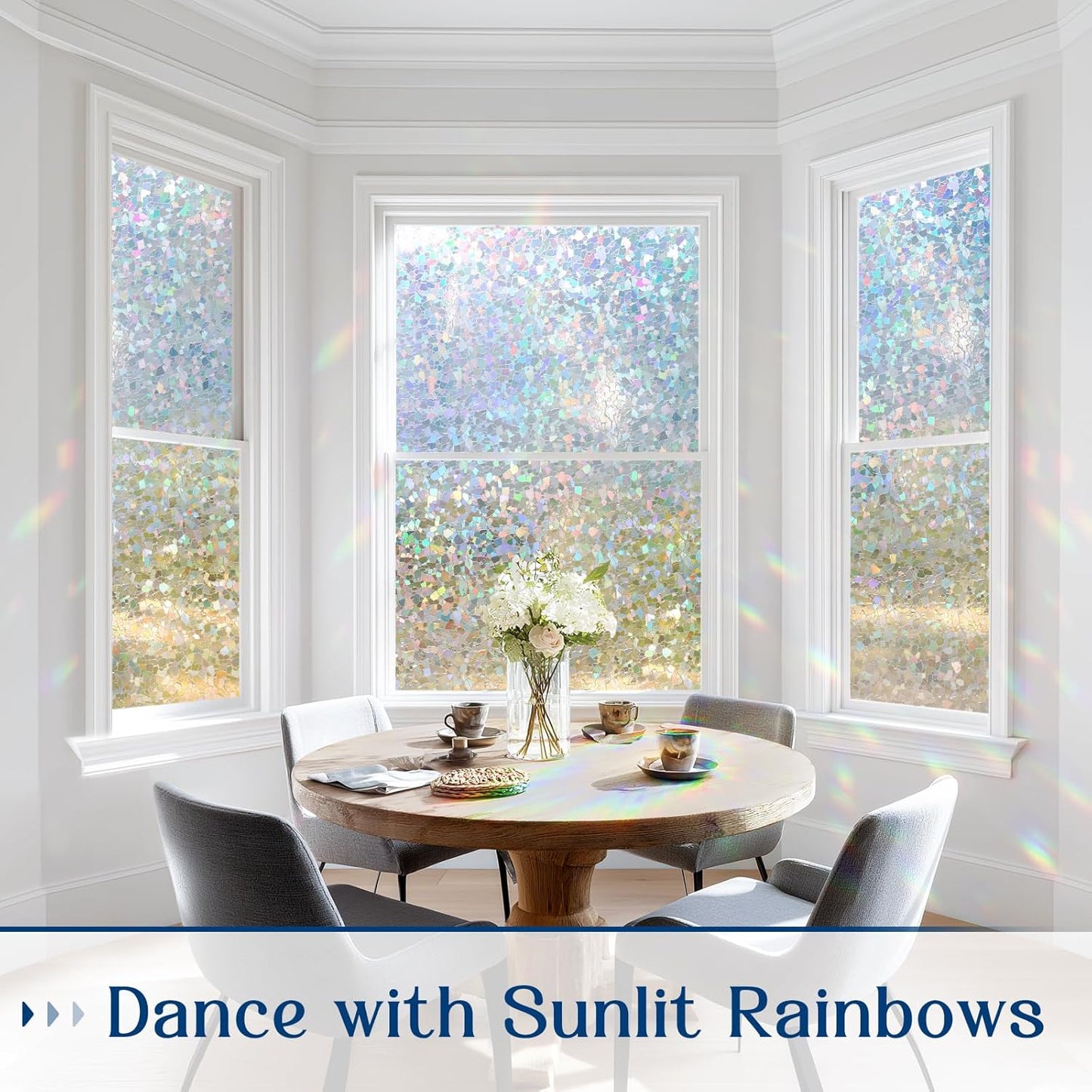 Haton Window Privacy Film, Rainbow Stained Glass Window Clings, 3D Decorative UV Sun Blocking Sticker, Removable Static Cling Heat Control Tint for Home Door, 17.5" x 157.4" Non-Adhesive