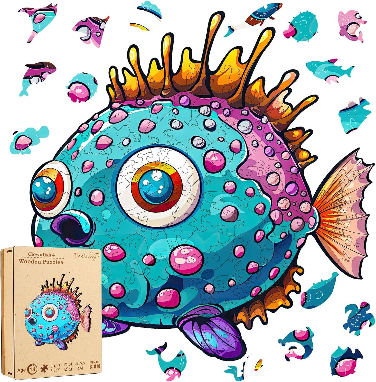 Wooden Puzzles for Kids,100 Pieces Ocean Puzzle,Unique Fish Shaped Wooden Puzzle, Preschool Puzzle Toys, Give Your Kids/Grandchildren, Suitable for Family Games