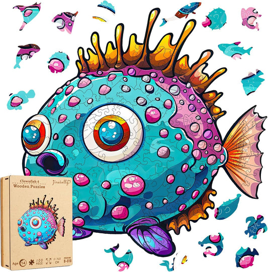 Wooden Puzzles for Kids,100 Pieces Ocean Puzzle,Unique Fish Shaped Wooden Puzzle, Preschool Puzzle Toys, Give Your Kids/Grandchildren, Suitable for Family Games