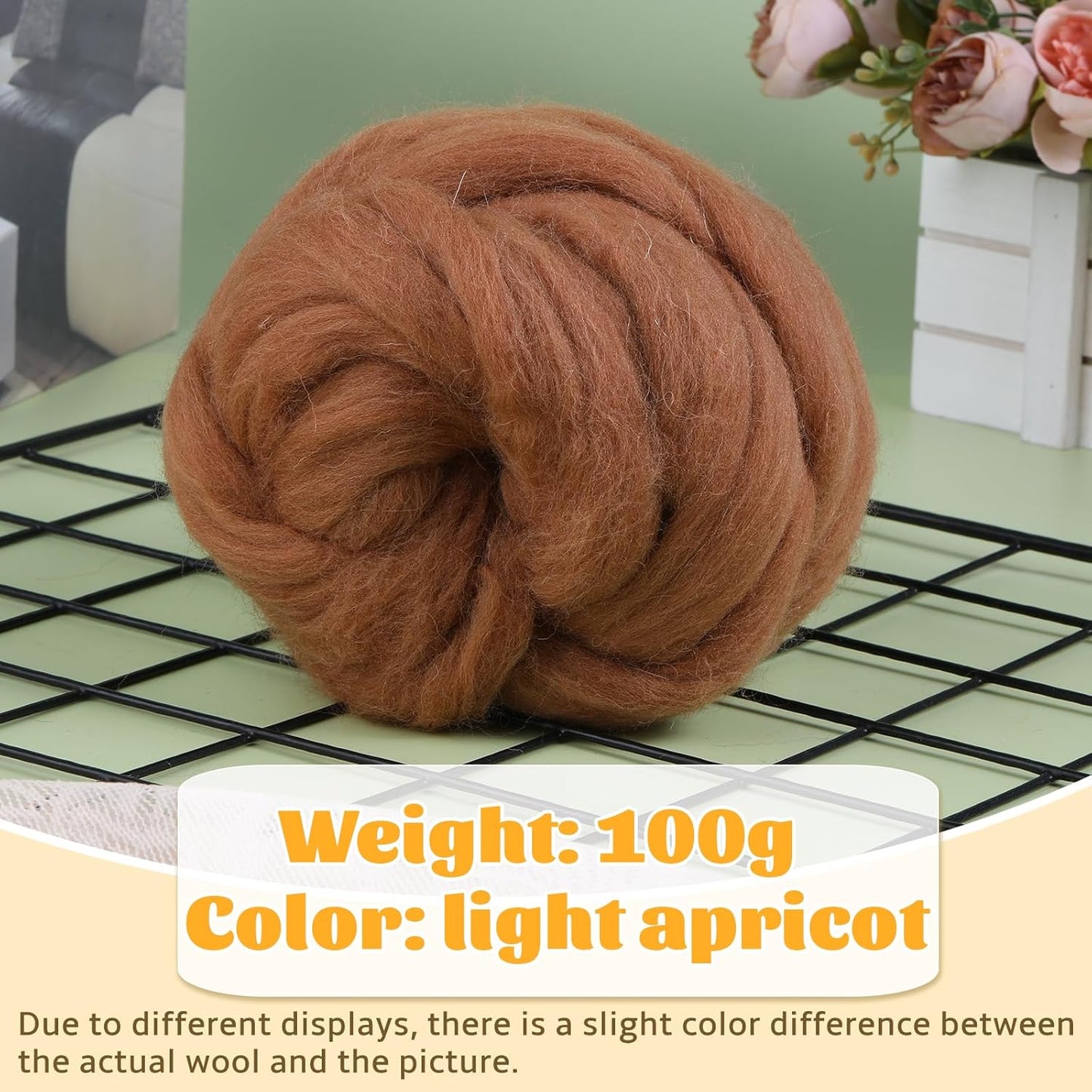3.53oz Wool Roving Yarn, Fiber Roving Wool Top, Pure Wools, Chunky Yarn, Spinning Wool Roving for Needle Felting Wet Felting DIY Hand Spinning (Wood Brown)