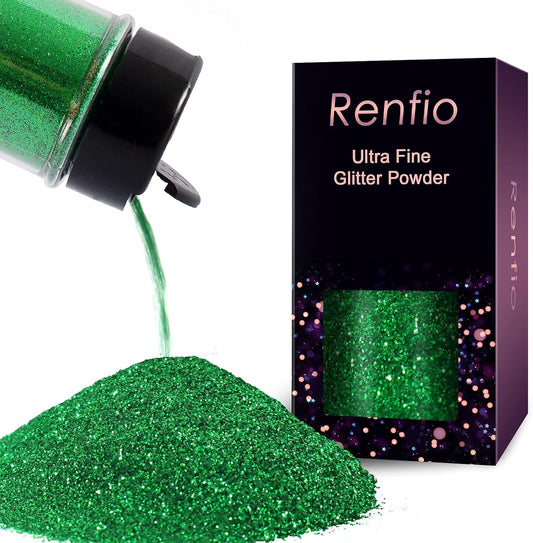 Renfio Ultra Fine Glitter Powder Metallic Resin Glitter 2.11 Oz (60g) PET Flakes Crafts Sequins 1/128" Green Glitter Epoxy Chips Flakes for Tumblers Slime Christmas Decorations - Grass Green
