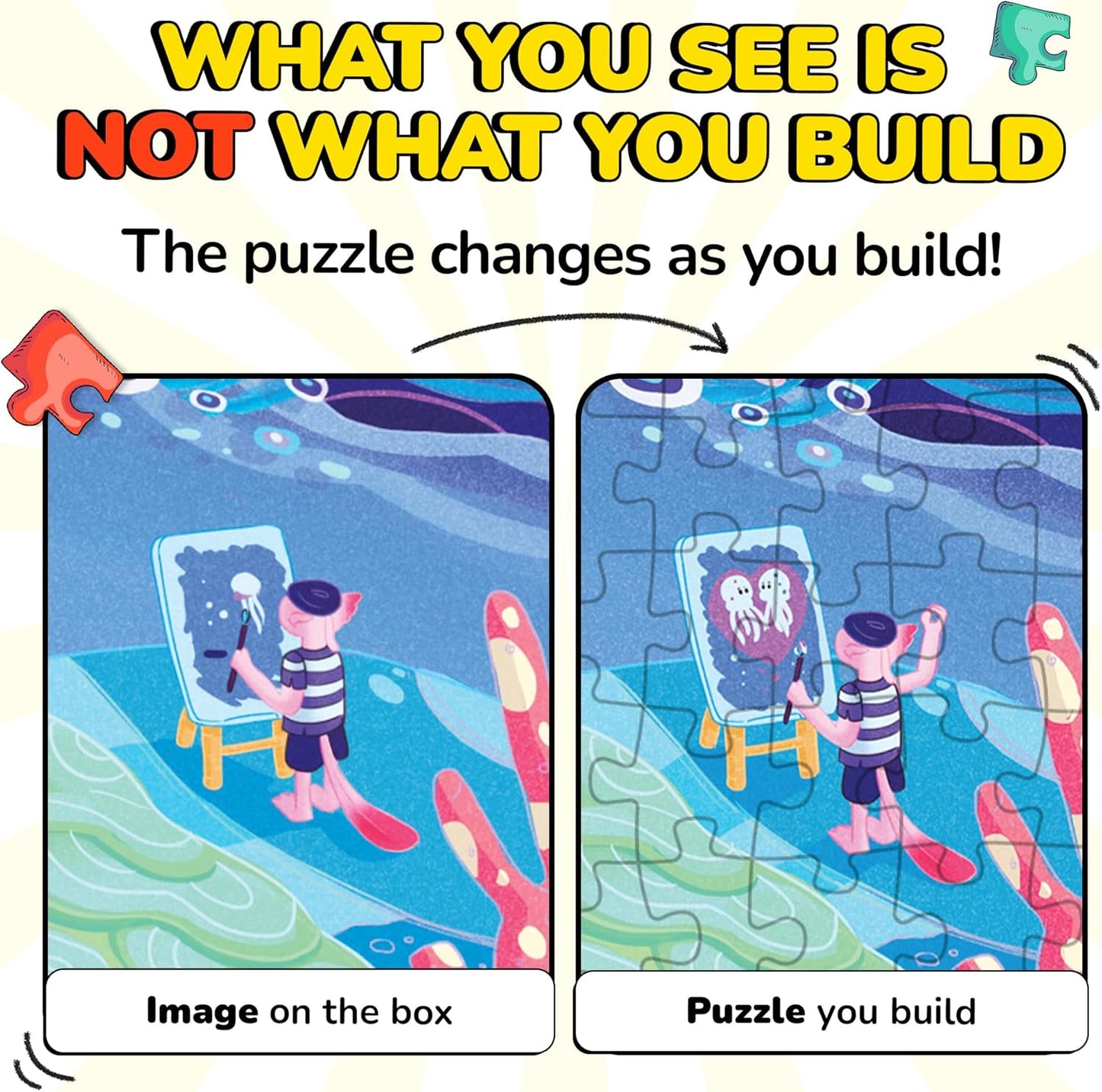 Odd Pieces Jigsaw Puzzles 1000 Pieces - Magic Mystery Story Secret Ending Puzzle - Perfect Game Night for Adults & Kids - Ocean Theme Challenging (Beyond The Kelp)