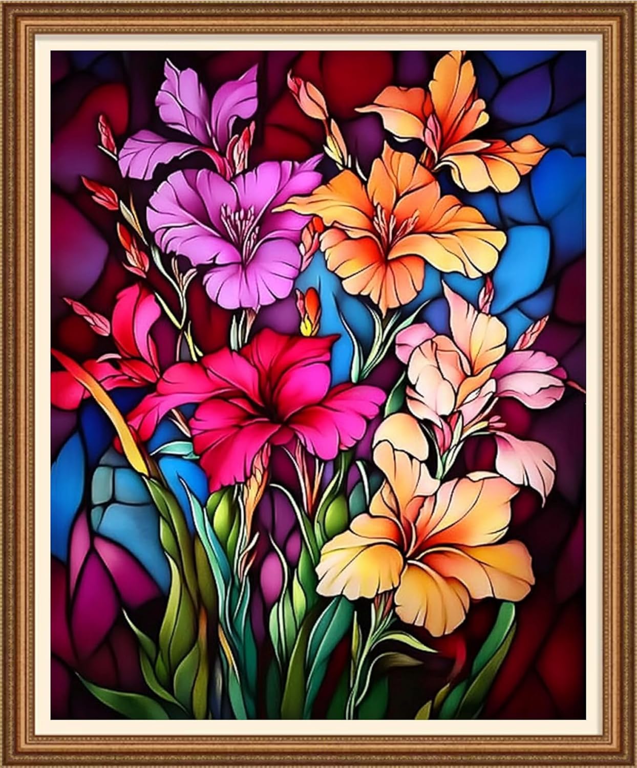 Disnesart Cross Stitch Stamped Full Embroidery Kits DIY 11CT Cotton Thread Printed DIY Needlepoint Kits Craft Needlework Set Cross-Stitch Stamped Sets-Colorful Flowers 16x20 inch