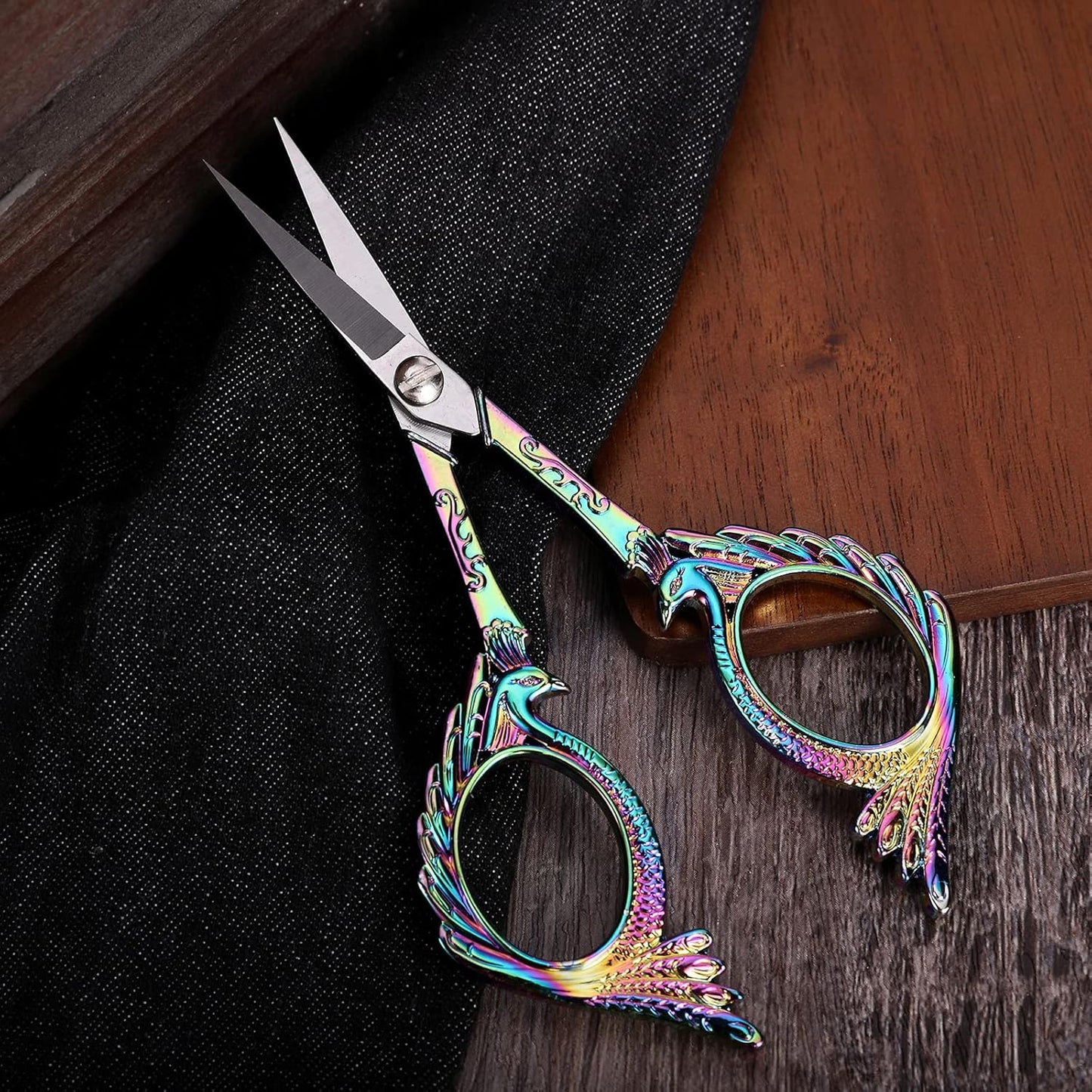 Embroidery Scissors - Small Vintage Sharp Detail Shears for DIY Craft, Sewing, Artwork, Needlework Yarn, Fabric Cutting, Thread Snips, 5in Rainbow Peacock Style