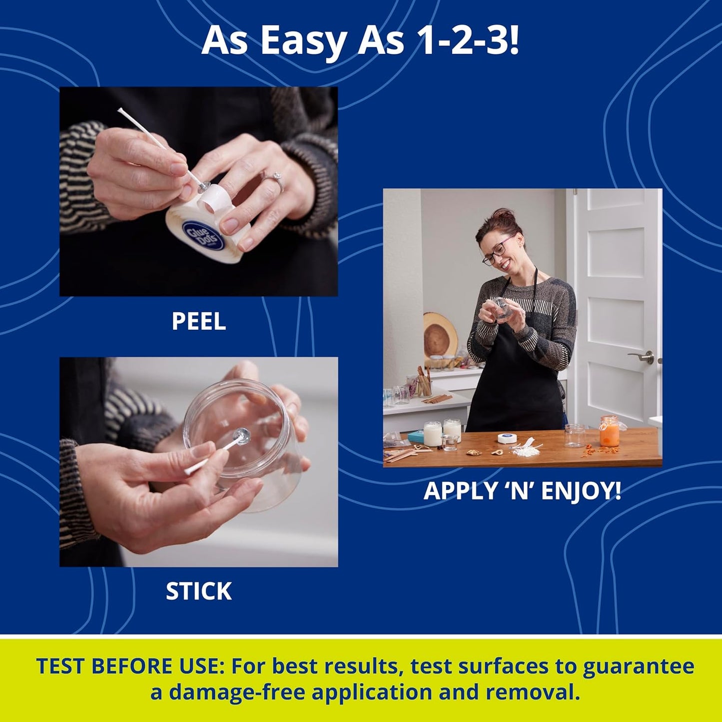 Glue Dots, Candle Dots, Double-Sided, Permanent, 1/2", 3-Pack, 900 Total Dots, Heat-Resistant Adhesive, DIY Candle-Making, Secure Candle-Wick, Liquid Hot Glue Alternative, Clear