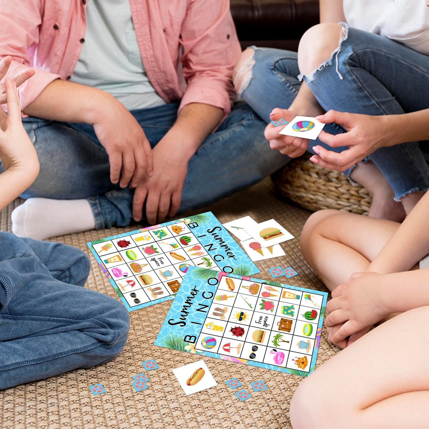 Summer Party Bingo Game Cards(24 Players), Hawaiian Bingo Card for Family Friend Adult, Large Group Holiday Beach Party Activity Favor Decoration Supplies -008