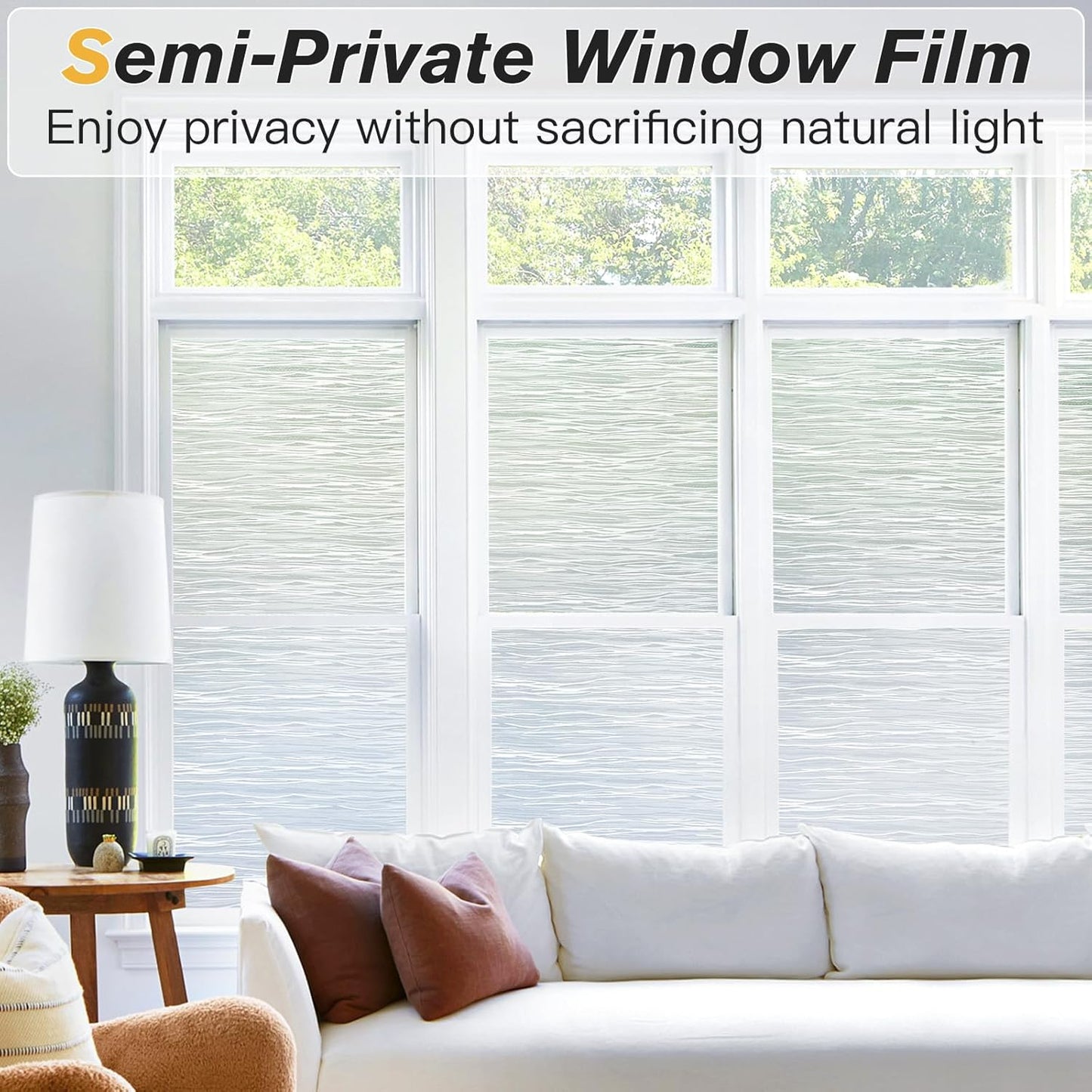 Haton Window Privacy Film, Frosted Glass Privacy Window Clings, Sun Blocking Frosting Opaque Coverings, Static Cling Removable Decorative Stickers for Home Door, Non-Adhesive 11.8" x 78.7"