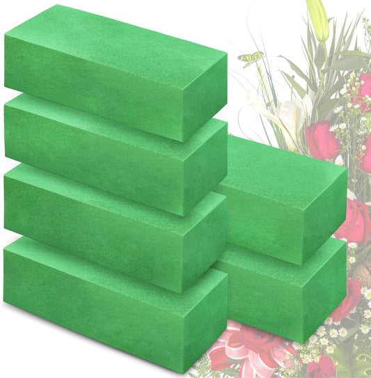Max Shape Pack of 6 Large Size Floral Foam Blocks for Fresh and Artificial Flowers (9” L x 4” W), Wet Florist Foam Blocks for Wedding Holiday Decorations (6 Pack)