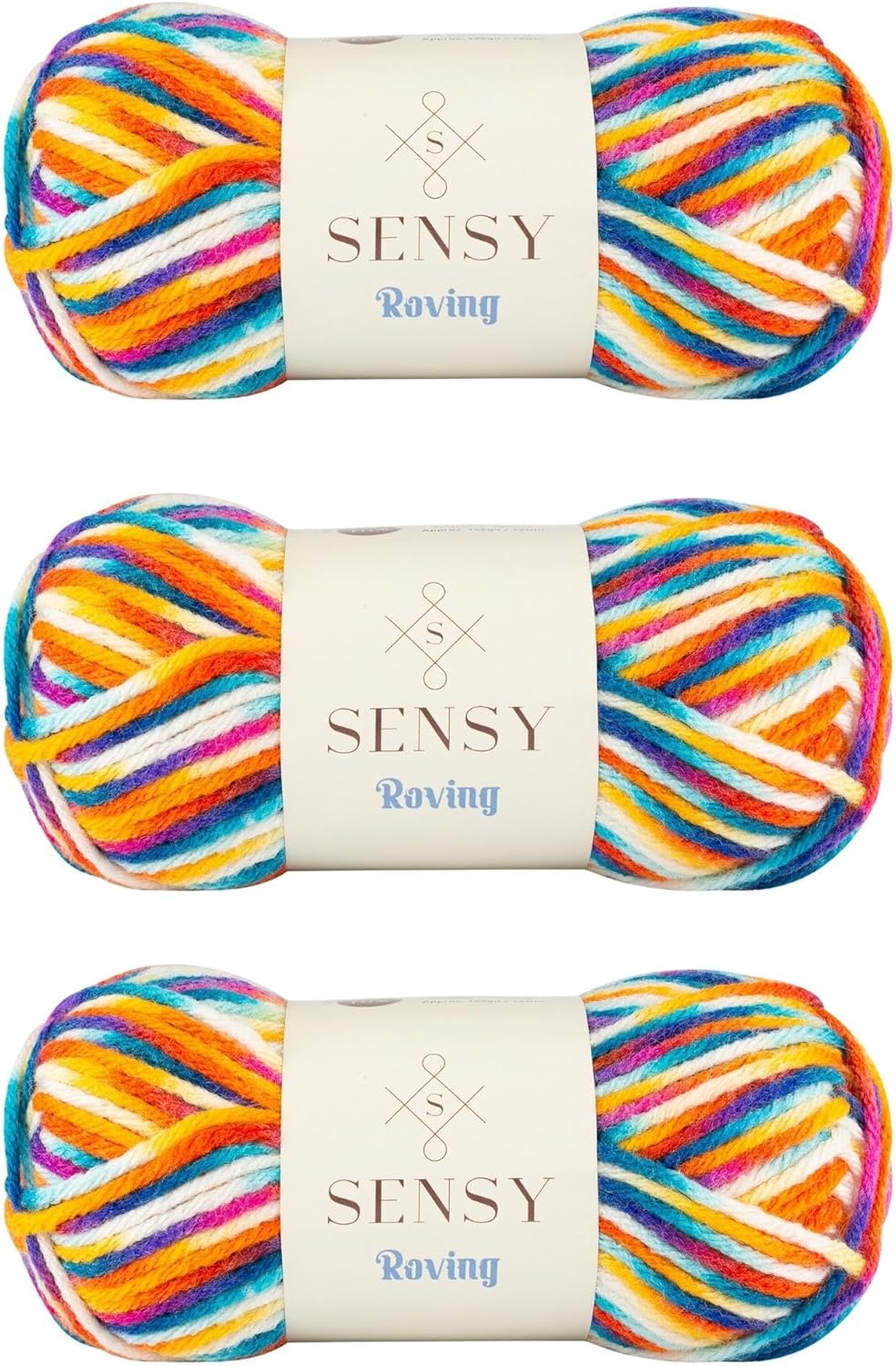 3 Skeins of Sensy Roving Multi Color Yarn, 3.5 oz, 132 Yards, Gauge 5 Bulky (Carnaval)