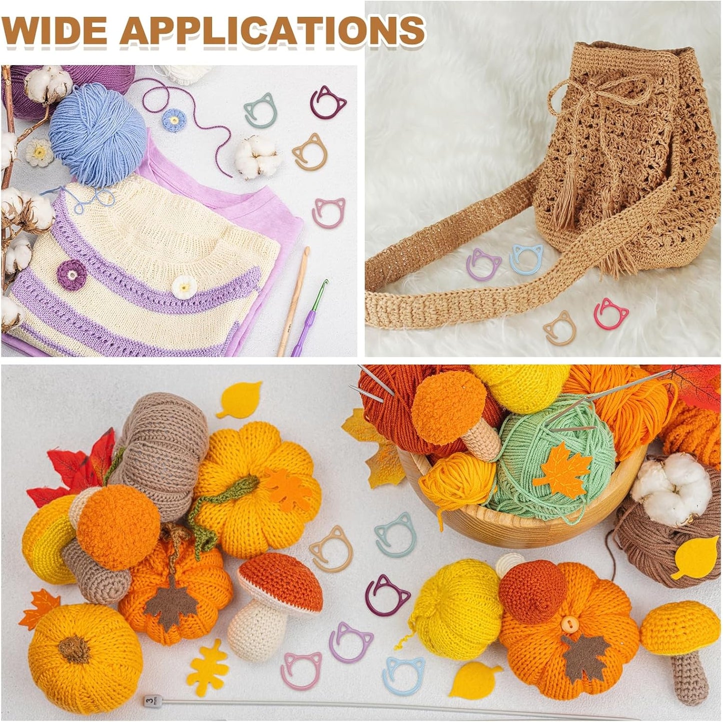 PATIKIL Cat Crochet Stitch Markers, 12 Pack Stitch Marker for Knitting Crocheting Supplies Cute Metal Spiral Knit Clip Ring Counters for Crochet Yarn DIY Crafts, White