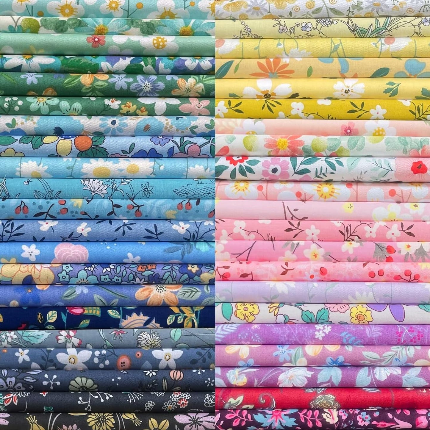 HANPATQUI 50PCS 12 x 12 inch Floral 100% Cotton Fat Quarters Fabric for Sewing and Quilting Bundles Precut Fabric Square for DIY Craft Patchwork