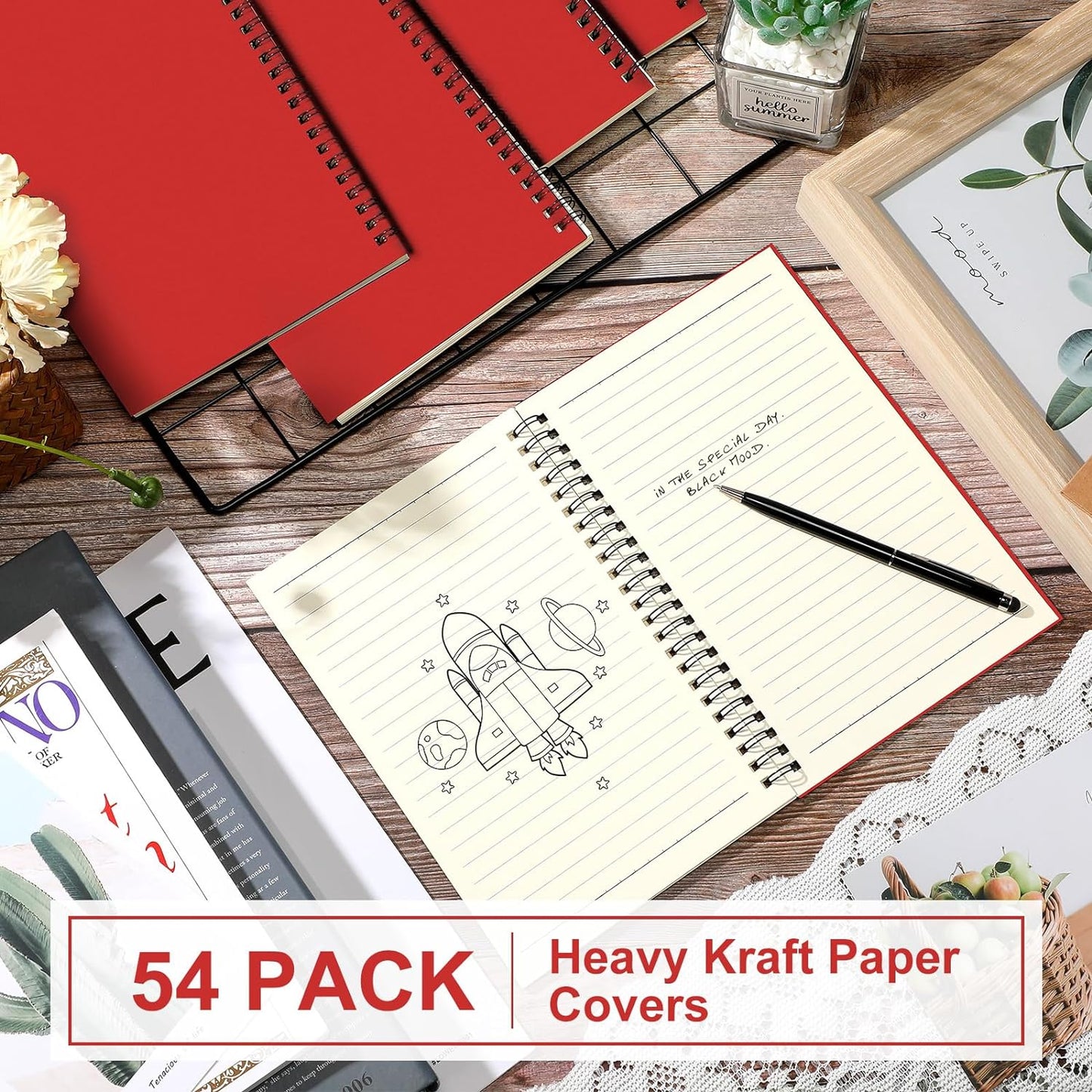 Yahenda 54 Pcs Spiral Notebook Bulk A5 Journal Lined 8.3'' x 5.5'' Writing Composition Paper Small Notepad Subject Notebook for Students Office Business Back to School Supplies (Red)